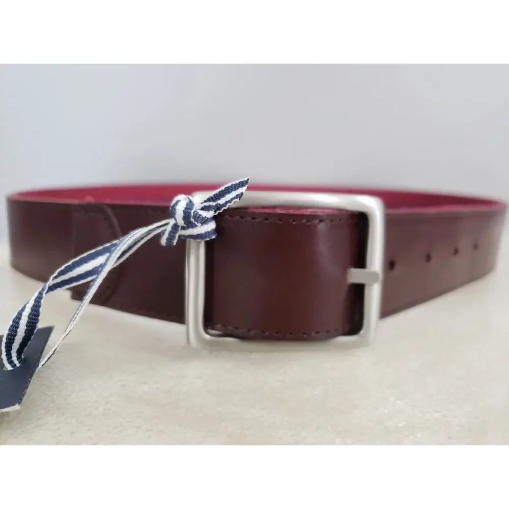 NEW Vineyard Vines Leather Canvas Webbing REVERSIBLE Belt Navy Blue Brown Maroon